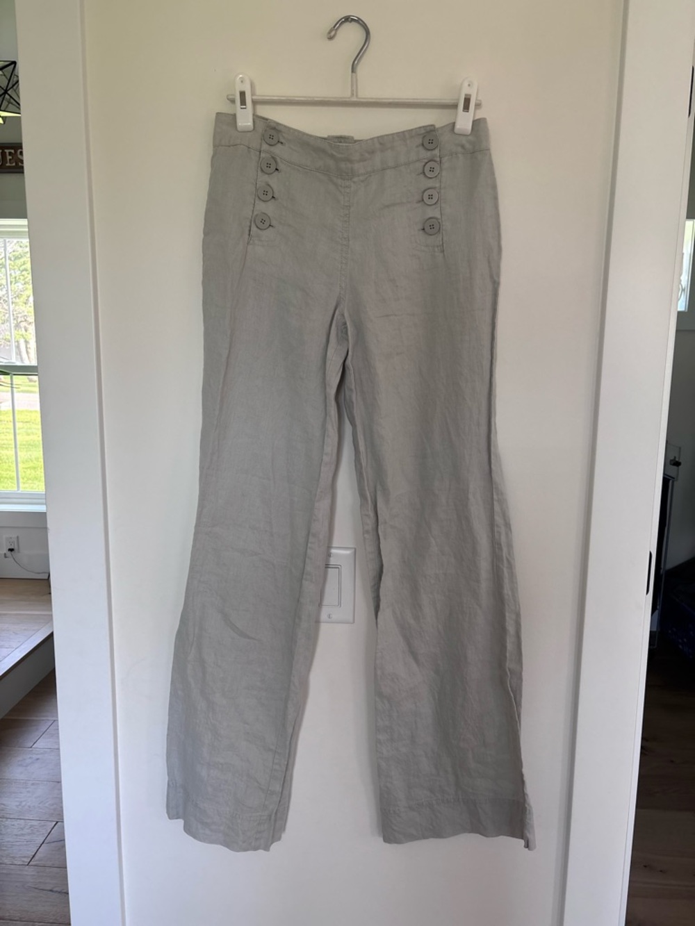 Linen Wide-Leg Pants with Sailor StyleButton Detail